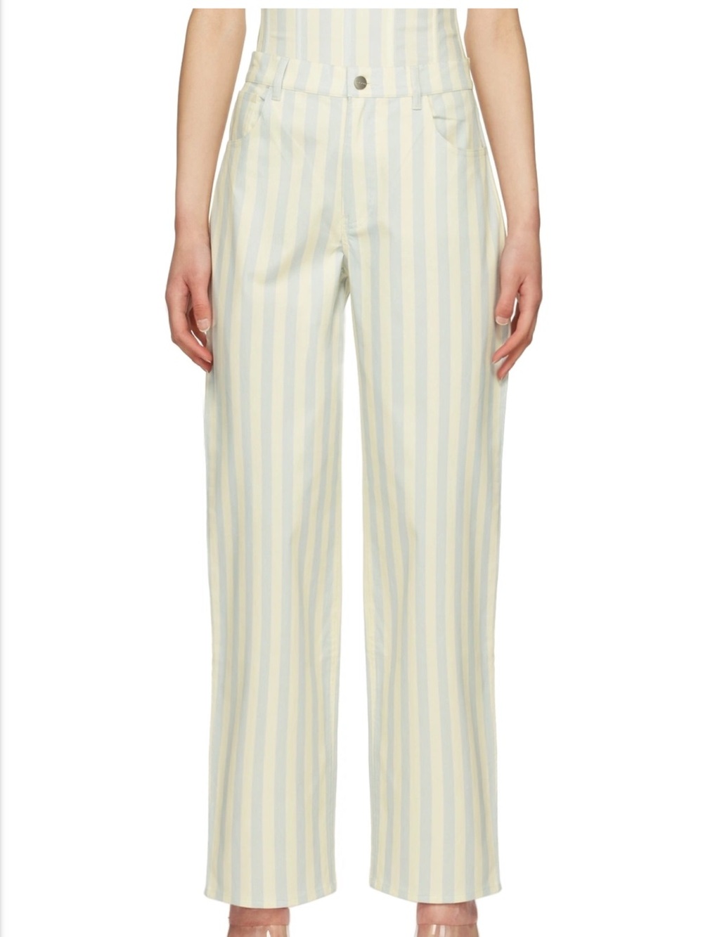 Miaou Pale Yellow & Ivory Striped Straight-Leg Jeans